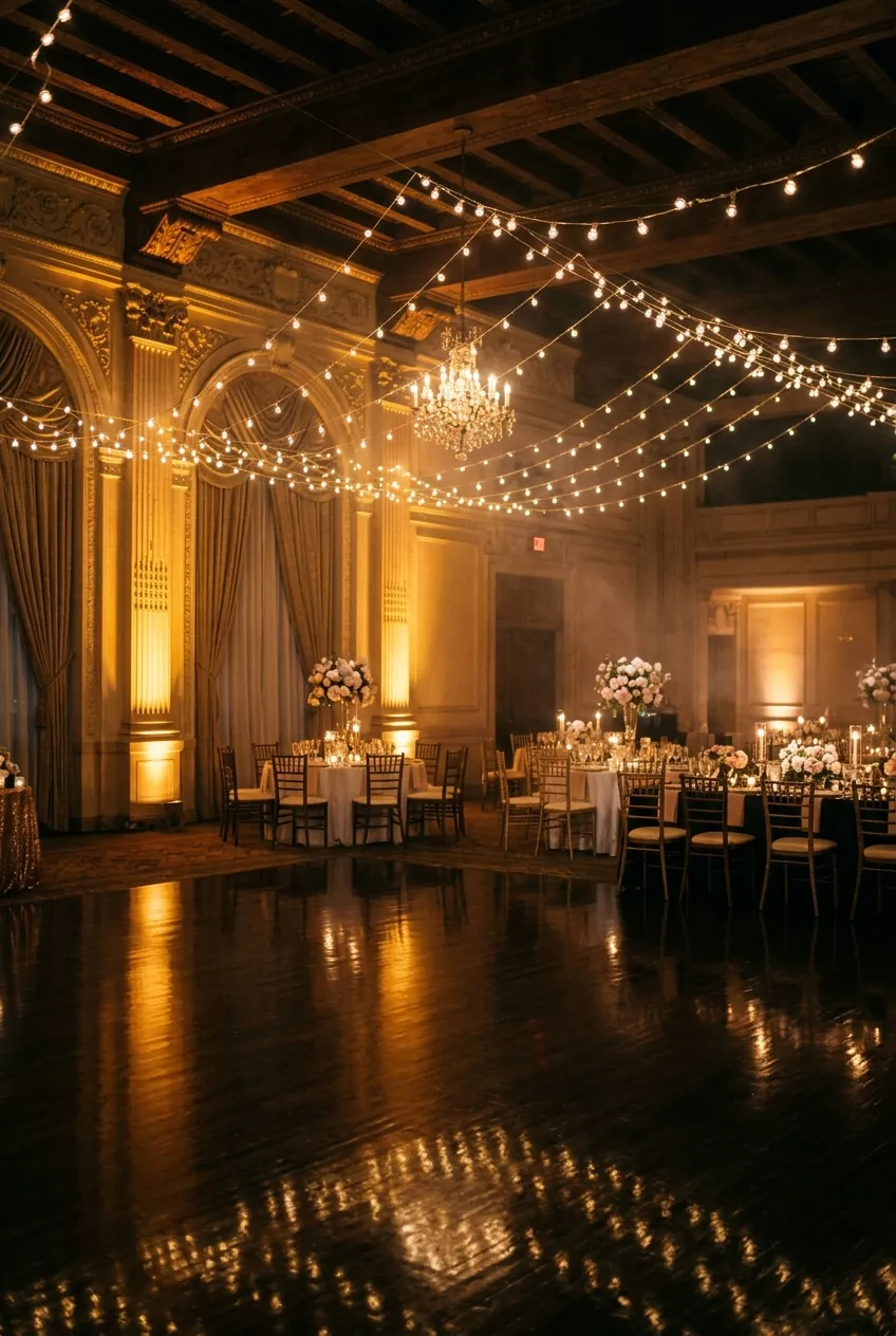 Wedding reception dance floor packed all night under gold uplighting — Abilene wedding DJ, Pro DJ's & Event Services